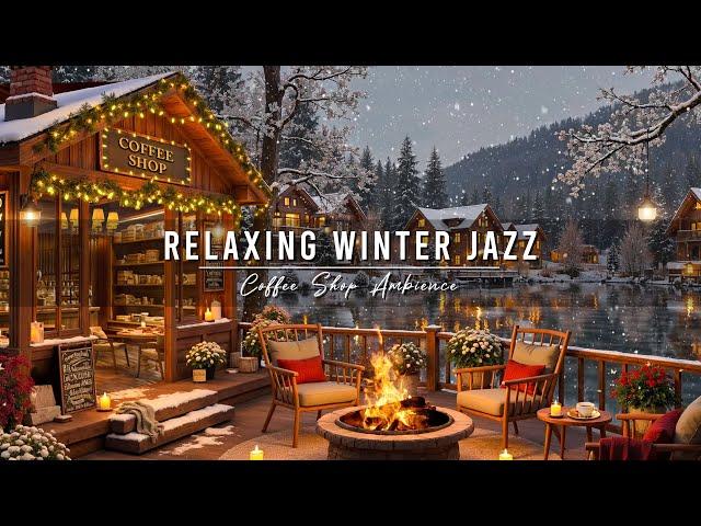 Cozy Winter Porch Ambience  Relaxing Jazz Instrumental Music and Crackling Fireplace to Study, Work