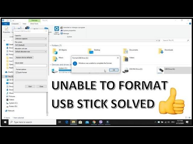 Unable to format USB Stick problem