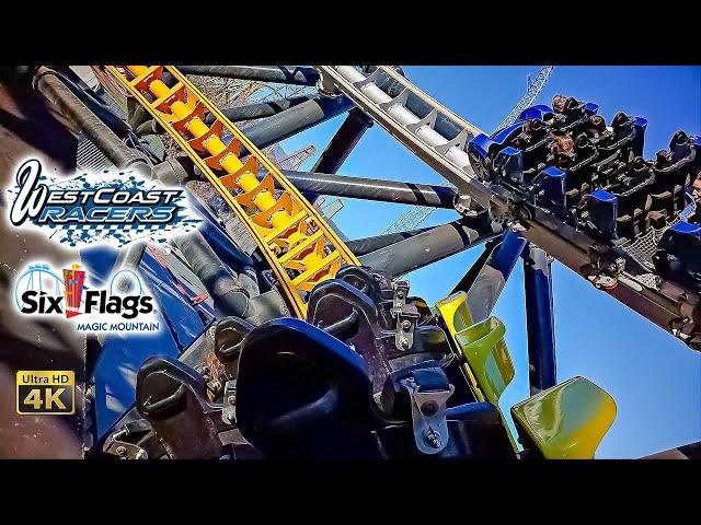 2025 West Coast Racers Roller Coaster On Ridet 4K POV Six Flags Magic Mountain