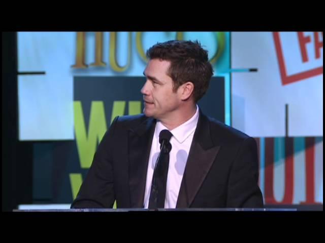 The Help's Tate Taylor accepts the 2012 WGAW Paul Selvin Award from Viola Davis & Octavia Spencer