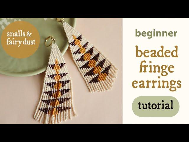 Beaded Earrings Tutorial for beginners with double brick stitch and fringe.