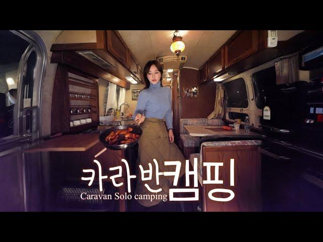 0℃ Camping alone in a 40-year-old caravan / Chicken ribs / Tteokbokki + highball