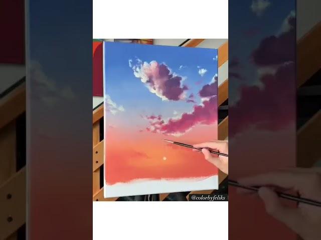 Painting sunset clouds using acrylics ️ #shorts #acrylicpainting #art #painting #short