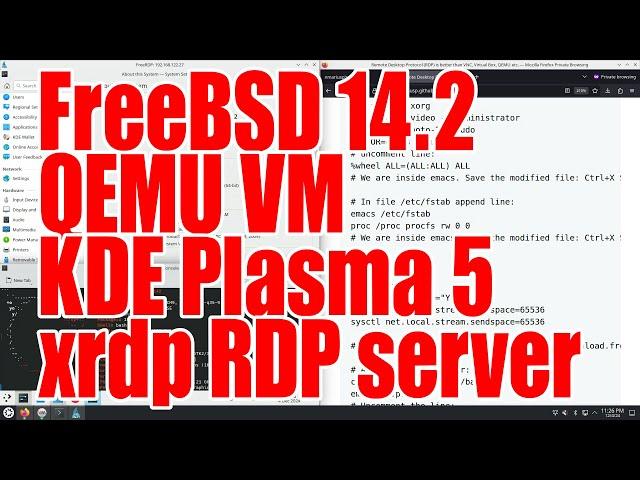 FreeBSD 14.2 how to install, in QEMU VM, KDE Plasma 5 and xrdp RDP server - December 2024 - 161bf56b