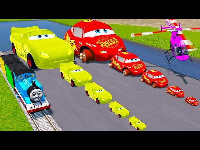 Big & Small: Golden Lightning Mcqueen vs Fat Lightning Mcqueen vs Thomas Trains - BeamNG.Drive