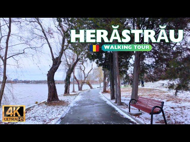 Bucharest in Snow ️ Herastrau Park Winter Walking Tour  4K 60fps