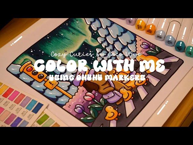 Color with me (ASMR)  'Cozy Cuties' by Coco Wyo using Ohuhu markers ️ #adultcoloring #asmr