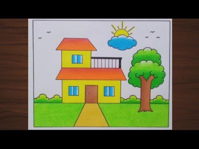 House Scenery Drawing / Ghar Ka Drawing / House Drawing Easy Steps / Easy Drawing / Chitra / Art