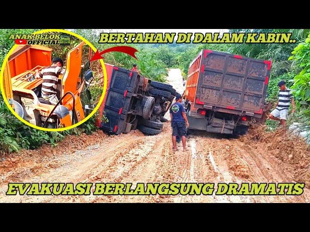 Penyelamatan Dramatis Truk Terguling, Bos Sampai Panik Truk Sulit Di Evakuasi