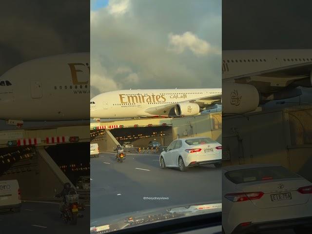 Emirates A380 Over M5 Runway Tunnel #emirates #sydneyairport #m5 #thesydneyviews #aviation #shorts