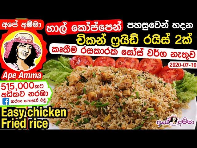  හාල් කෝප්පෙන් චිකන් ෆ්‍රයිඩ් රයිස් 2ක් Easy chicken fried rice (English subtitles) by Apé Amma