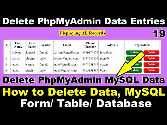 How to Delete Record from database HTML/ PHP Web Page,PHP MySQL CRUD - Delete Data Tutorial in Hindi