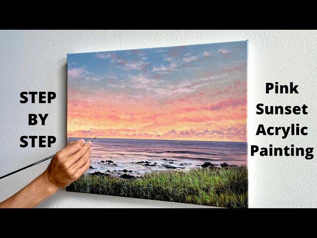 Pink Sunset STEP by STEP Acrylic Painting