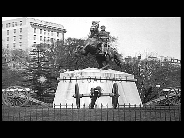 Lafayette, Andrew Jackson, Rochambeau and Kosciusko statues at Lafayette Square i...HD Stock Footage