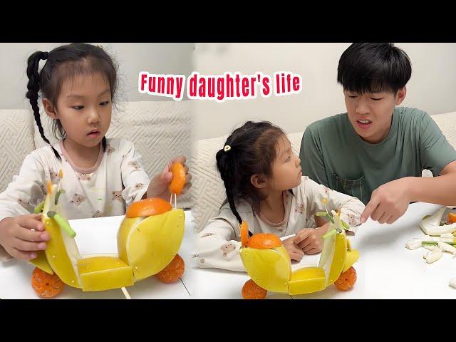 My Daughter Made Me An Electric Bike Out Of Orange Peels!#funny videos#comedy#cute