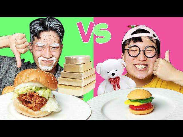 REAL FOOD VS JELLY CHOCOLATE FOOD CHALLENGE HUBA