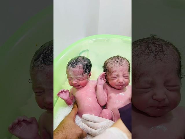 #twins in first bath #babyborn #baby #newbornbabymoments