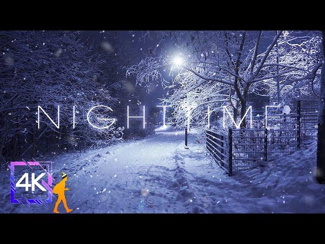 Heavy Snowfall Night Walk in Suburb of Helsinki, Finland, 4K