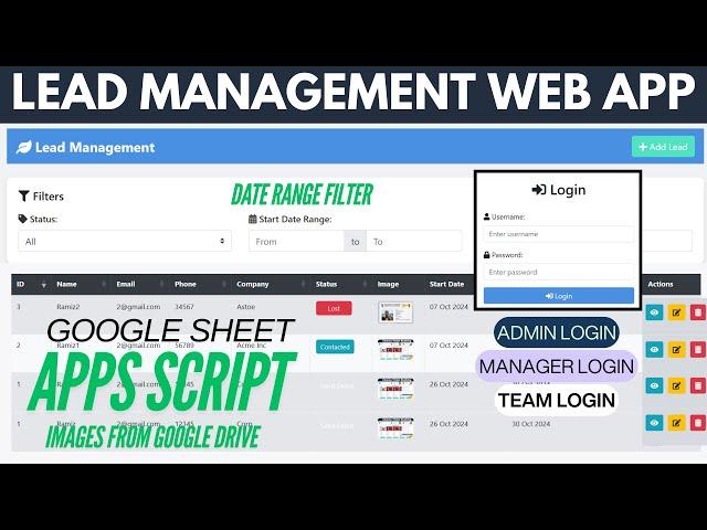 Lead Management Web App With Admin , Manager & Team Login Using Google Spreadsheet data | B51