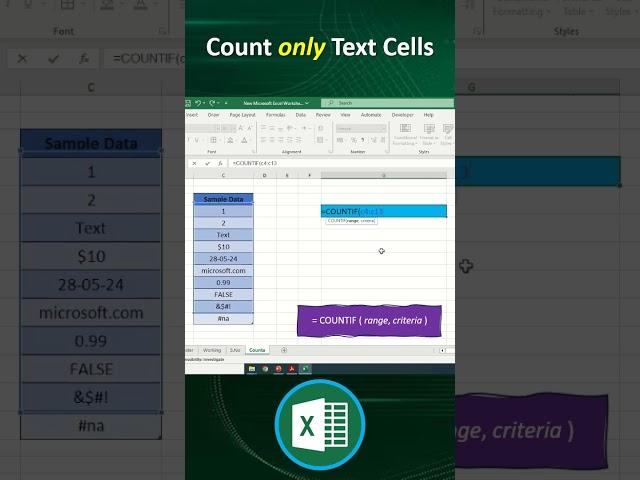 How to Count Cells with Text Only using CountIF Function in Microsoft Excel | Count Text Cells