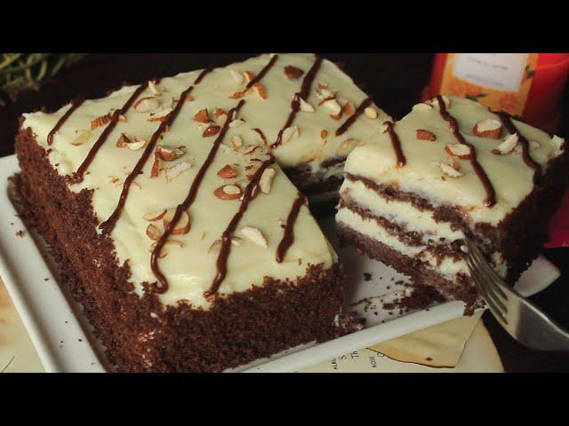 Chocolate Vanilla Cake without Cream  Recipe By Chef Hafsa