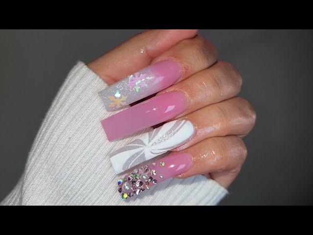 Full set of long tapered square acrylic nails for beginners