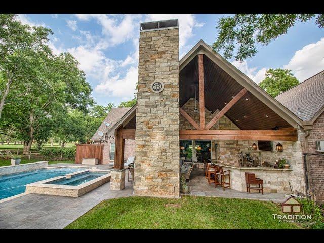 Tradition Outdoor Living - Custom Built Patio Cover, Outdoor Kitchen, Fireplace, and Swimming Pool!