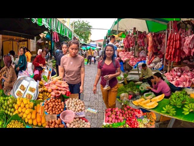 Amazing Cambodian Food Market - Walking Tour 4K - Phnom Penh Fesh Food Market