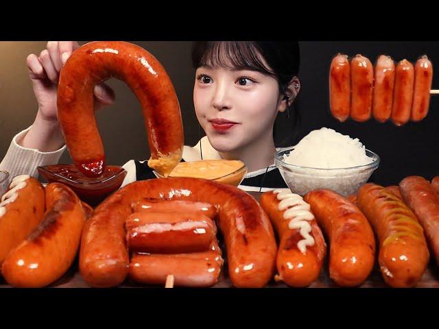 King-Size Frankfurtners with Cheese Sauce and Buldak Sauce Mukbang ASMR