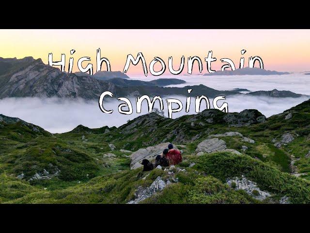 Wild camping in Pyrenees mountains.