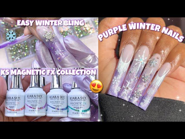 TRYING KIARA SKY MAGNETIC FX GEL COLLECTION | PURPLE WINTER ACRYLIC NAILS | ACRYLIC FOR BEGINNERS