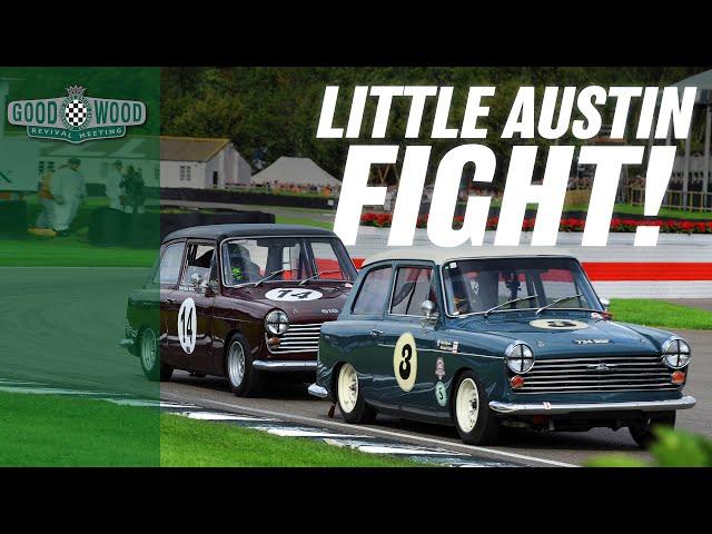 Only inches separate this Austin A40 Goodwood battle!