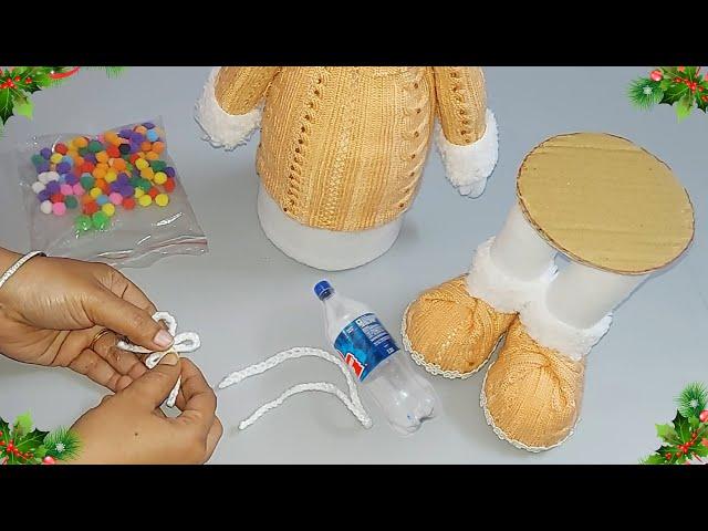 Low cost Easy Snowman making idea from waste plastic bottle | DIY Christmas craft idea210