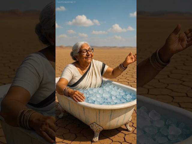 Grandmother taking ice bath  #ai #cow #cartoon