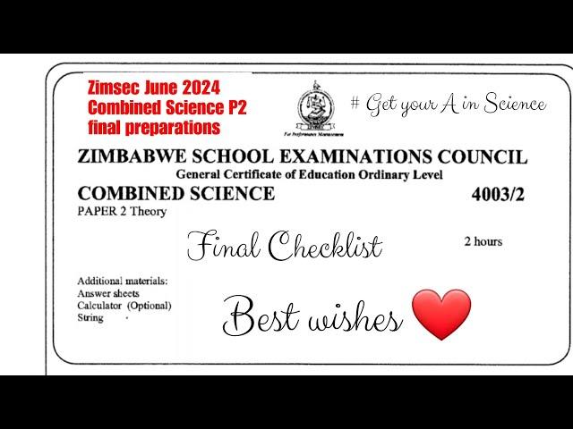 Zimsec June 2024 Combined Science P2, final exam tips, how to pass tomorrow