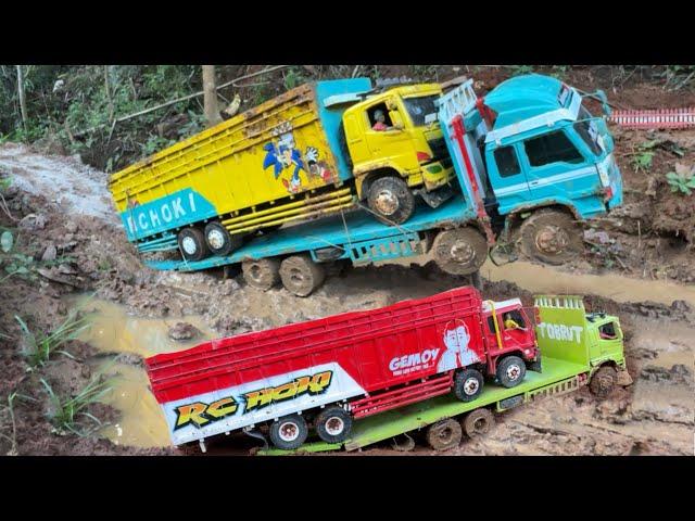 JOMPLANG saat EVAKUASI, TOWING rc truk TERBENGKALAI di HUTAN | Rc fuso belap super great, HINO 500