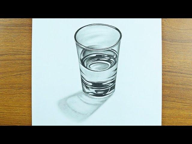 How to draw Realistic Glass of Water with Pencil Sketch | 3D drawing | tutorial de boceto realista