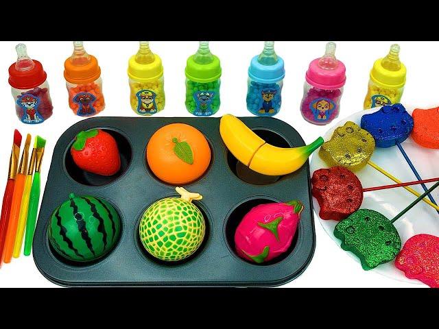 Satisfying Video l How to Make Playdoh Lollipop Candy into Rainbow Brush & Fruit Cutting ASMR