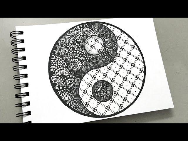 Yin-Yang Mandala Drawing | Easy Mandala Art for Beginners