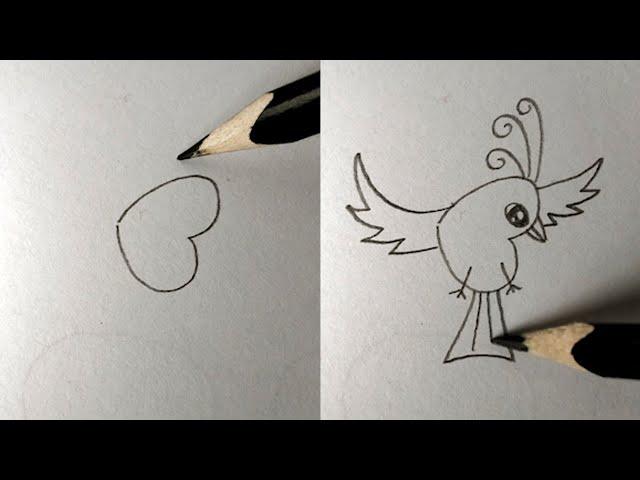 Very Easy! How to Draw a Bird in 2 Minutes | Step by Step for Kids, for Beginners