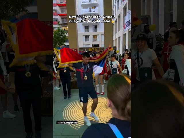 Novak Djokovic celebrating his gold medal at the Olympic village with the Serbian athletes #tennis