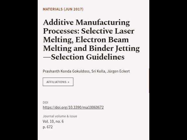 Additive Manufacturing Processes: Selective Laser Melting, Electron Beam Melting and ... | RTCL.TV