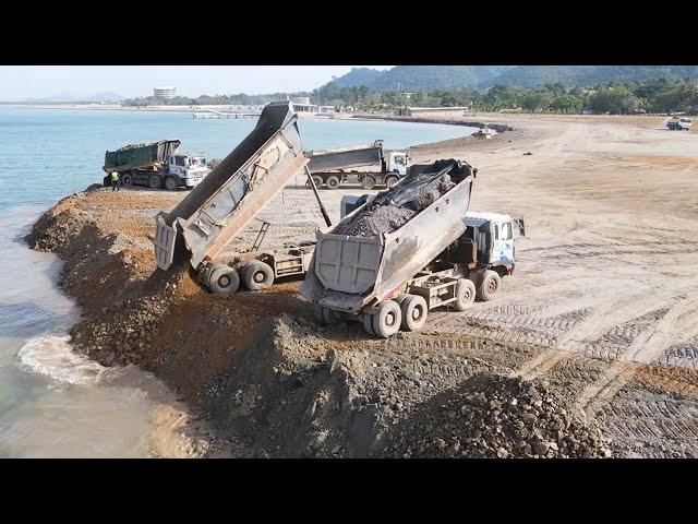 Excellent Extreme Operator Komatsu D58p Dozer Smart Driver Pushing Soil mixed Stone Filling Beach