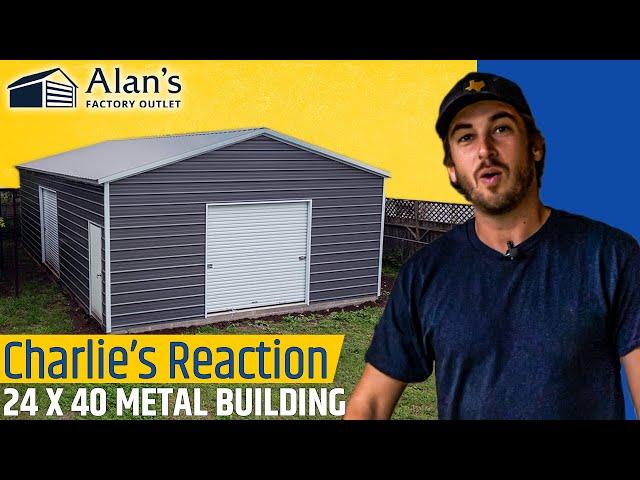 Charlie's First Reaction to His  New 24 x 40 Metal Building