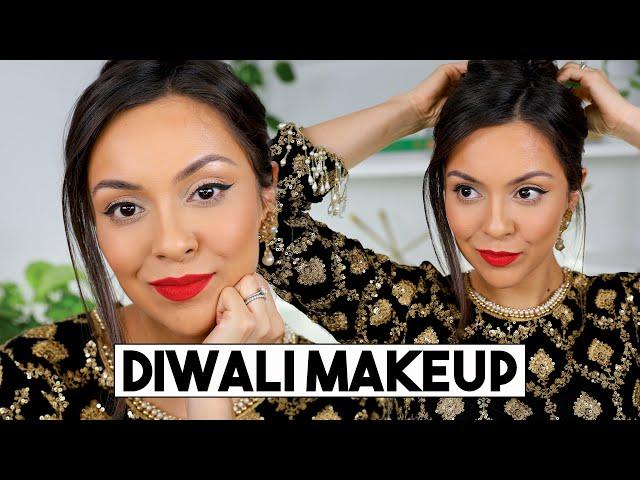 DIWALI MAKEUP TUTORIAL | RED LIP + WINGED EYELINER - TrinaDuhra