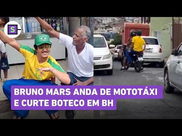 Bruno Mars em BH: Cantor anda de mototáxi e curte cerveja em boteco raiz; veja vídeos