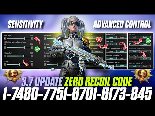 BGMI 3.7 UPDATE SENSITIVITY CODE | BGMI BEST SENSITIVITY SETTINGS | BGMI ZERO RECOIL SENSITIVITY 