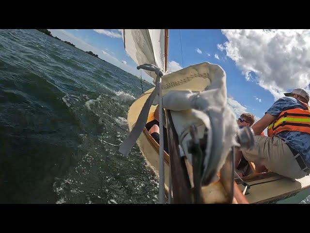 Beetle Cat Sailing on a gusty Mystic River