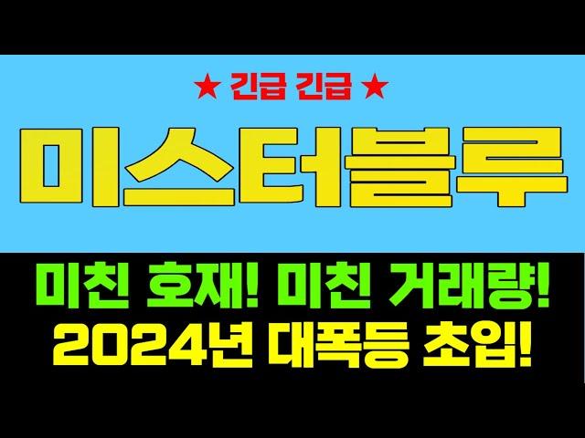 [주식]미스터블루 - 미친 호재! 미친 거래량! 2024년 대폭등 초입!