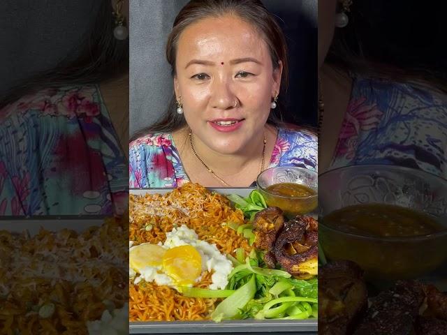 Spicy Noodles with Omlet and Fried Fish|| Spicy mukbang || Rubi Rai Mukbang